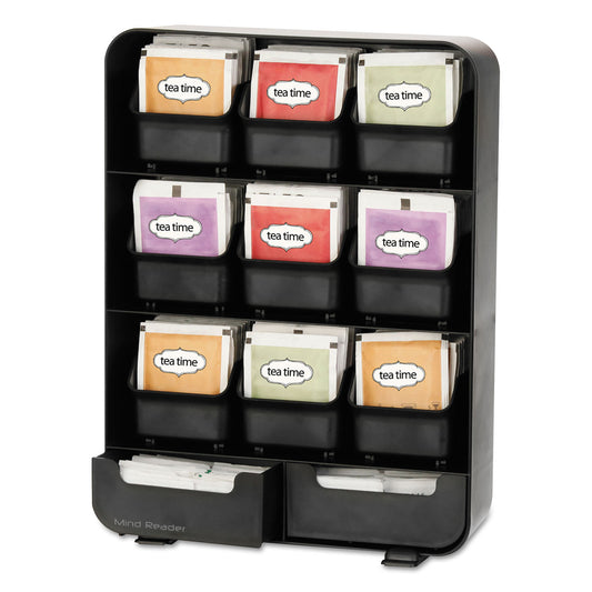 Mind Reader Baggy Nine-Drawer Tea Bag and Accessory Holder, 10.24 x 4.33 x 13.11, Black (TBORGBLK)