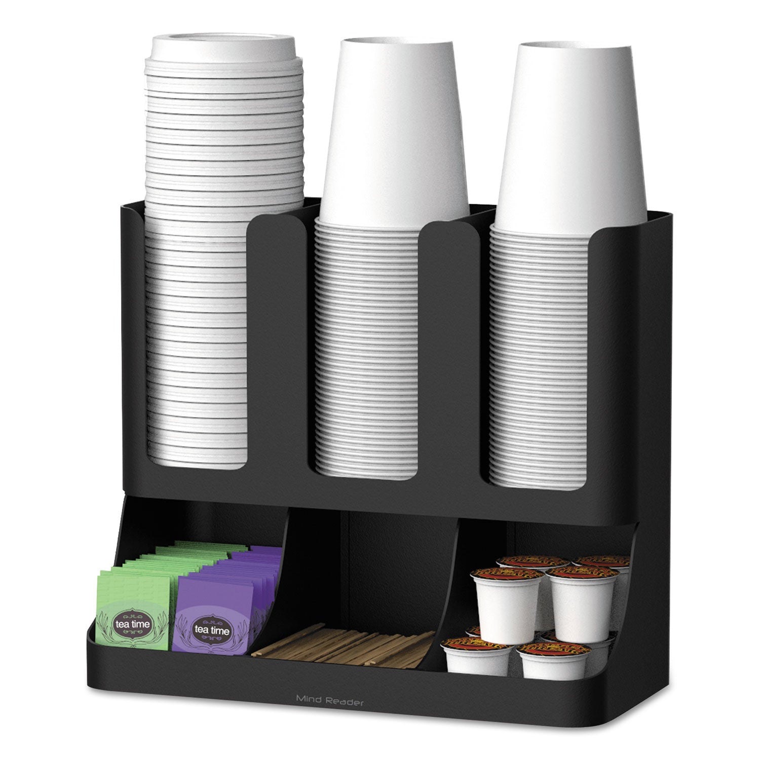 Mind Reader Flume Six-Section Upright Coffee Condiment/Cup Organizer, 11.5 x 6.5 x 15, Black (UPRIGHT6BLK)