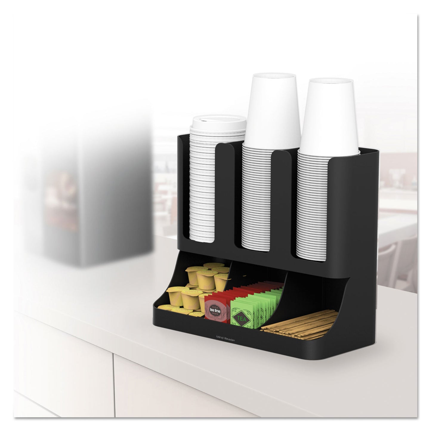 Mind Reader Flume Six-Section Upright Coffee Condiment/Cup Organizer, 11.5 x 6.5 x 15, Black (UPRIGHT6BLK)