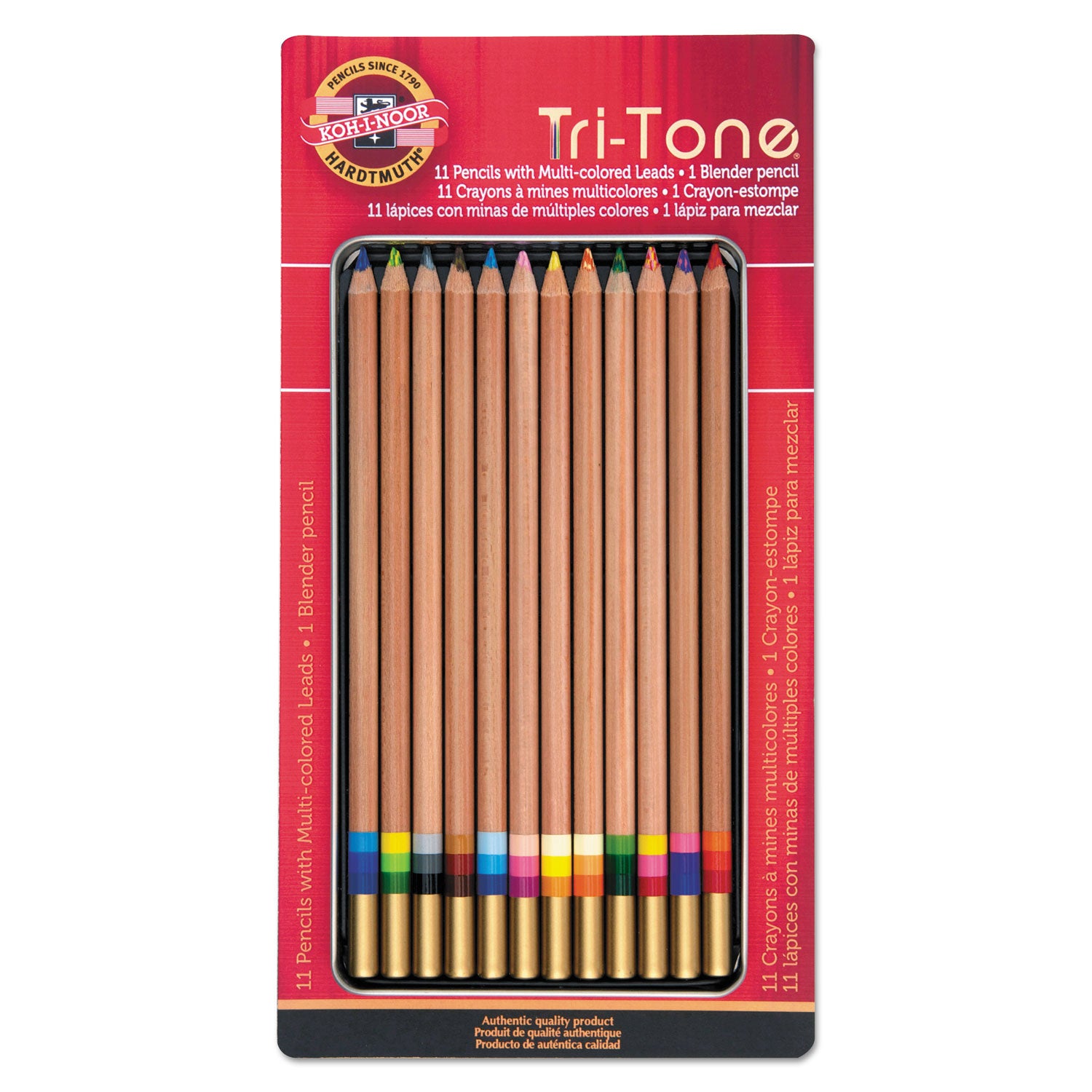 Koh-I-Noor Tri-Tone Color Pencils, 3.8 mm, Assorted Tri-Tone Lead Colors, Tan Barrel, Dozen (FA33TIN12BC)