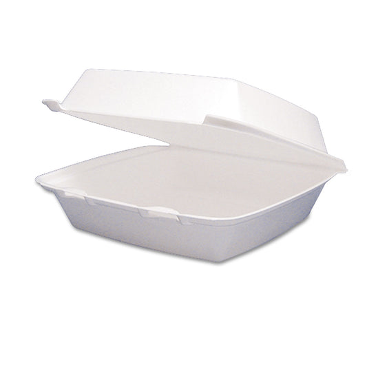 Dart Foam Hinged Lid Containers, 1-Compartment, 8.38" x 7.78" x 3.25", White, 200/Carton (85HT1R)