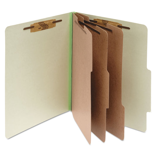 Acco Pressboard Classification Folders, 4" Expansion, 3 Dividers, 8 Fasteners, Letter Size, Leaf Green Exterior, 10/Box (15048)