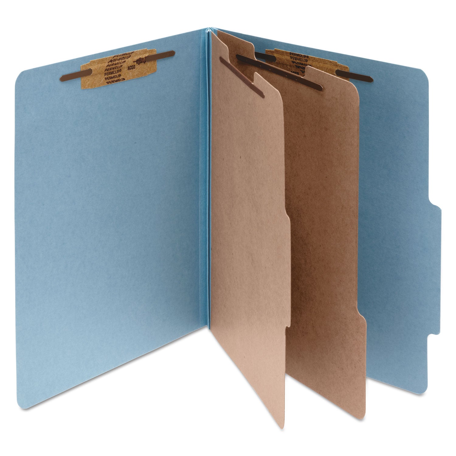 Acco Pressboard Classification Folders, 3" Expansion, 2 Dividers, 6 Fasteners, Letter Size, Sky Blue Exterior, 10/Box (15026)