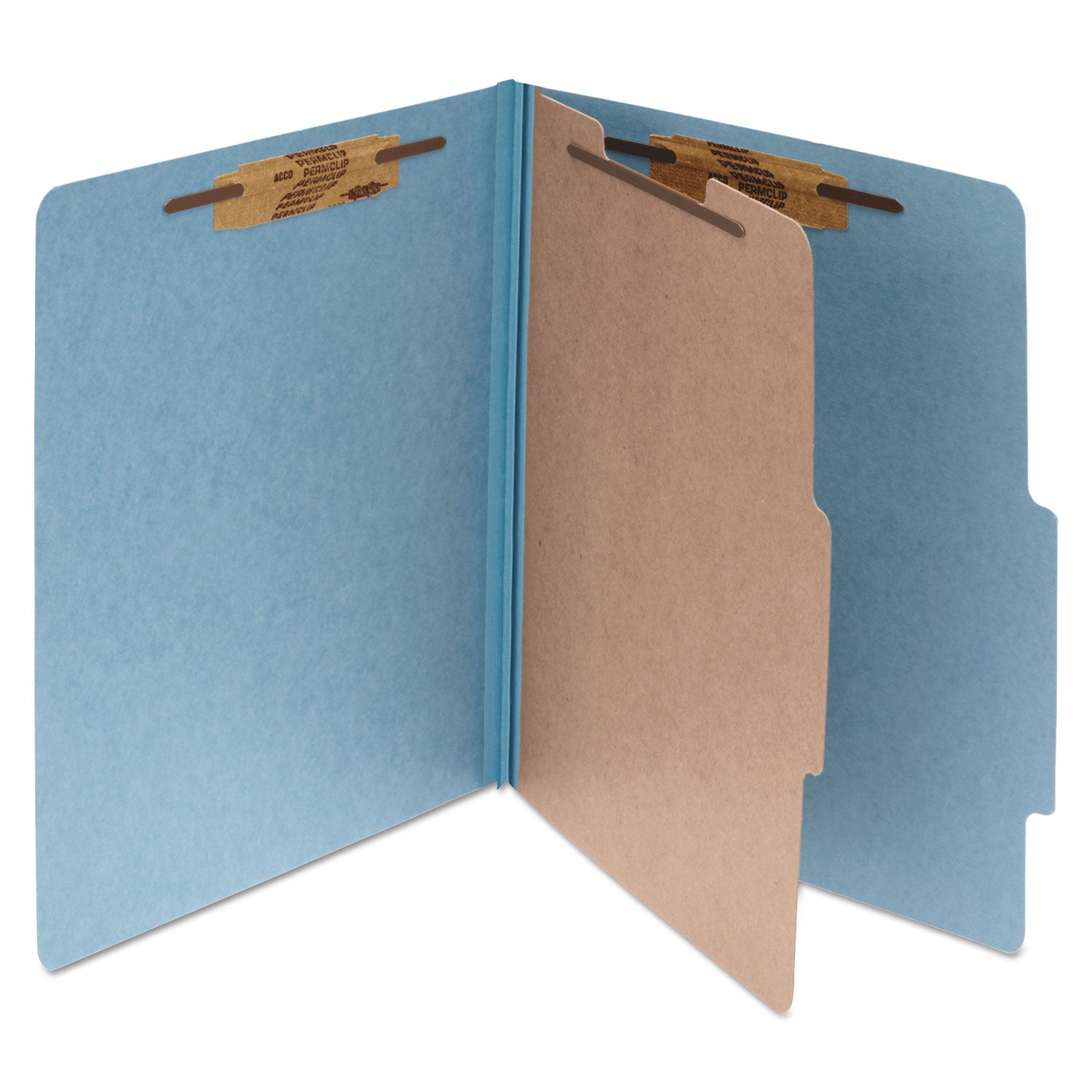 Acco Pressboard Classification Folders, 2" Expansion, 1 Divider, 4 Fasteners, Letter Size, Sky Blue Exterior, 10/Box (15024)