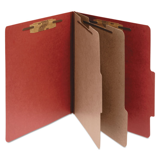 Acco Pressboard Classification Folders, 3" Expansion, 2 Dividers, 6 Fasteners, Letter Size, Earth Red Exterior, 10/Box (15036)