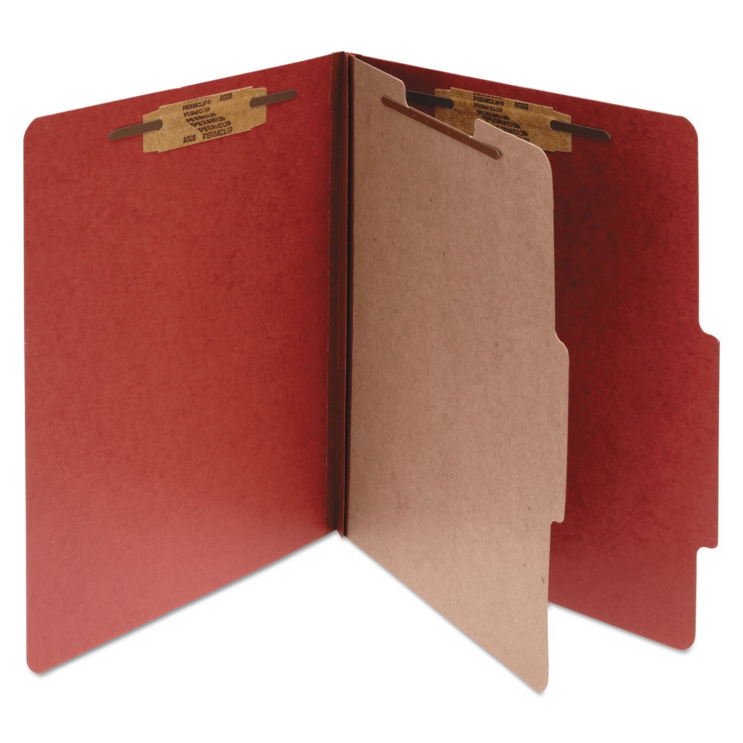 Acco Pressboard Classification Folders, 2" Expansion, 1 Divider, 4 Fasteners, Legal Size, Earth Red Exterior, 10/Box (16034)