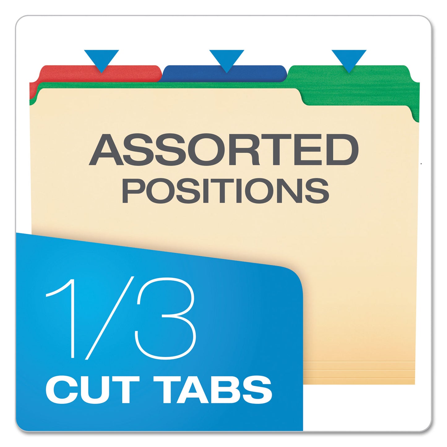 Pendaflex Color Tab File Folders, 1/3-Cut Tabs: Assorted, Letter Size, 0.75" Expansion, Manila, 50/Box (84101)