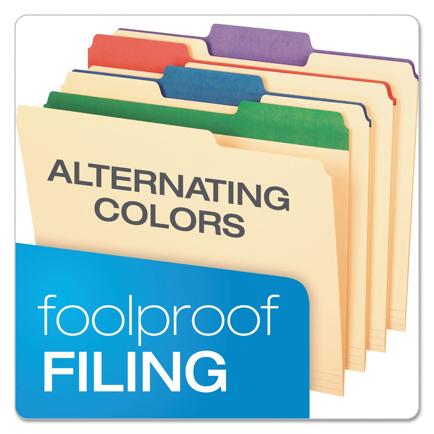 Pendaflex Color Tab File Folders, 1/3-Cut Tabs: Assorted, Letter Size, 0.75" Expansion, Manila, 50/Box (84101)