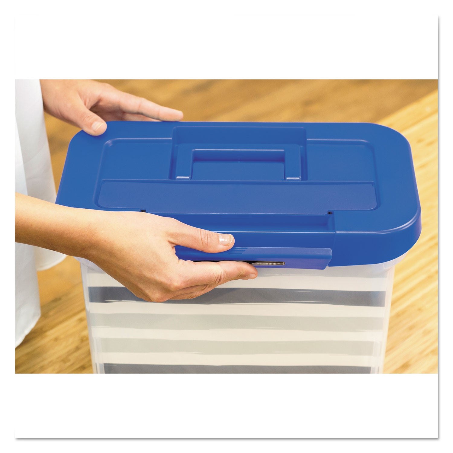 Bankers Box Heavy-Duty Portable File Box, Letter Files, 14.25" x 8.63" x 11.06", Clear/Blue (0086301)