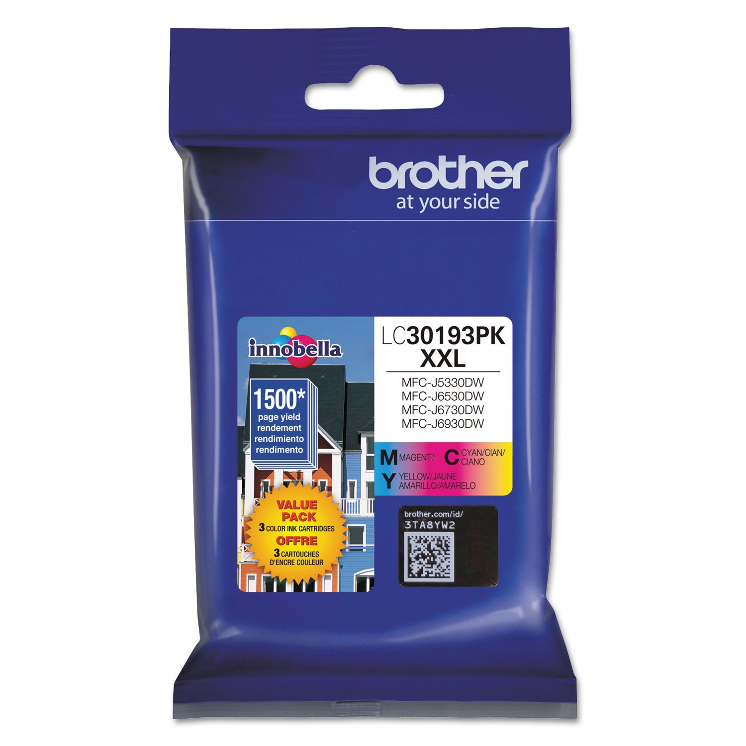 Brother LC30193PK Innobella High-Yield Ink, 1,500 Page-Yield, Cyan/Magenta/Yellow