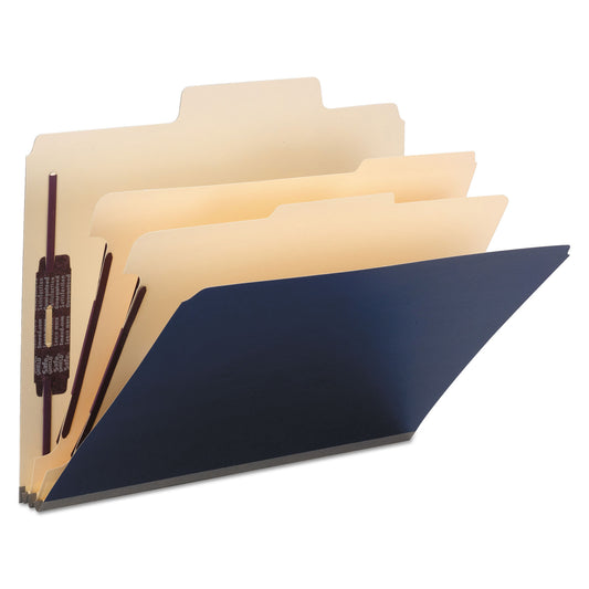 Smead SuperTab Classification Folders, Six SafeSHIELD Fasteners, 2" Expansion, 2 Dividers, Letter Size, Dark Blue, 10/Box (14010)