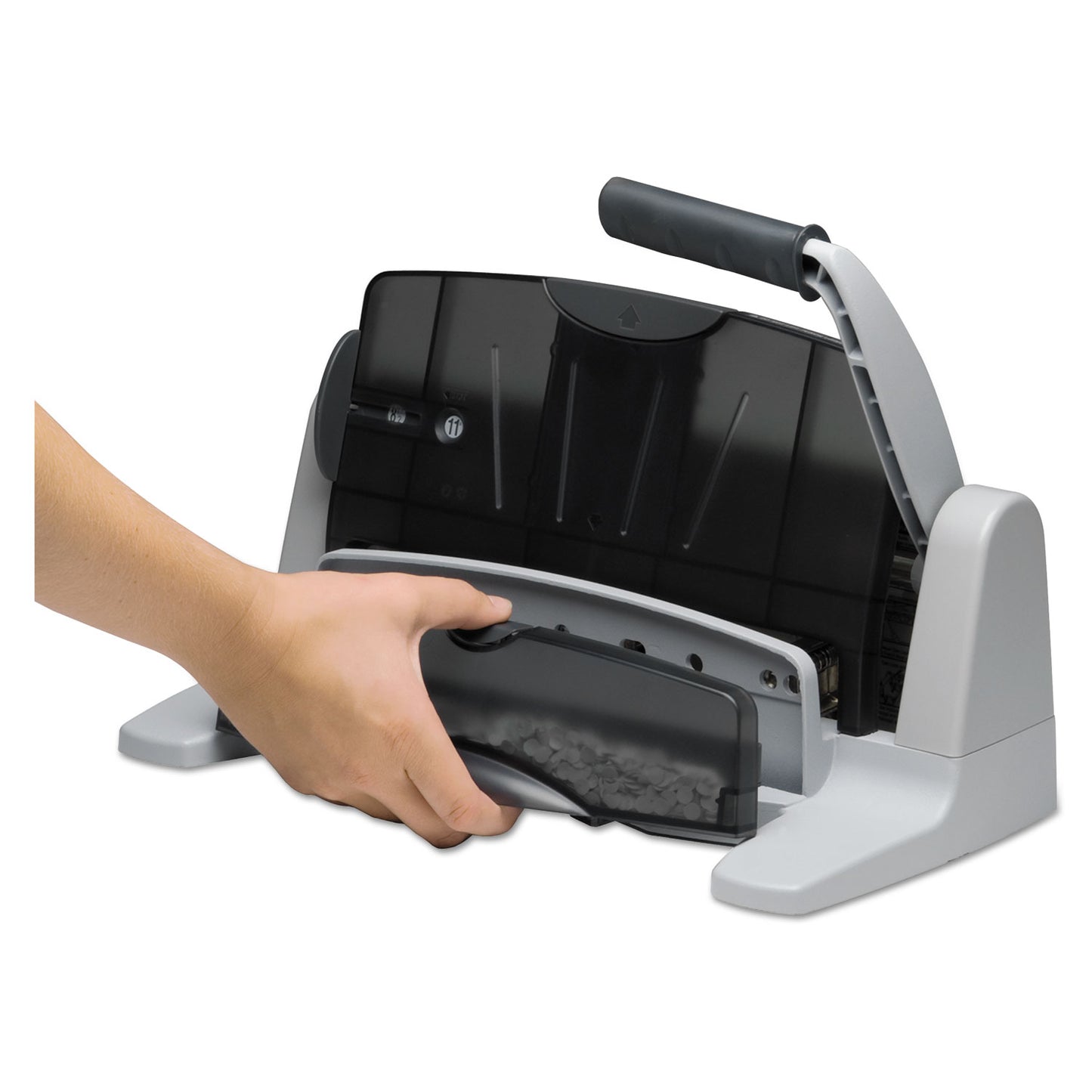 Swingline 40-Sheet LightTouch Heavy-Duty Two- to Seven-Hole Punch, 9/32" Holes, Black/Gray (74357)