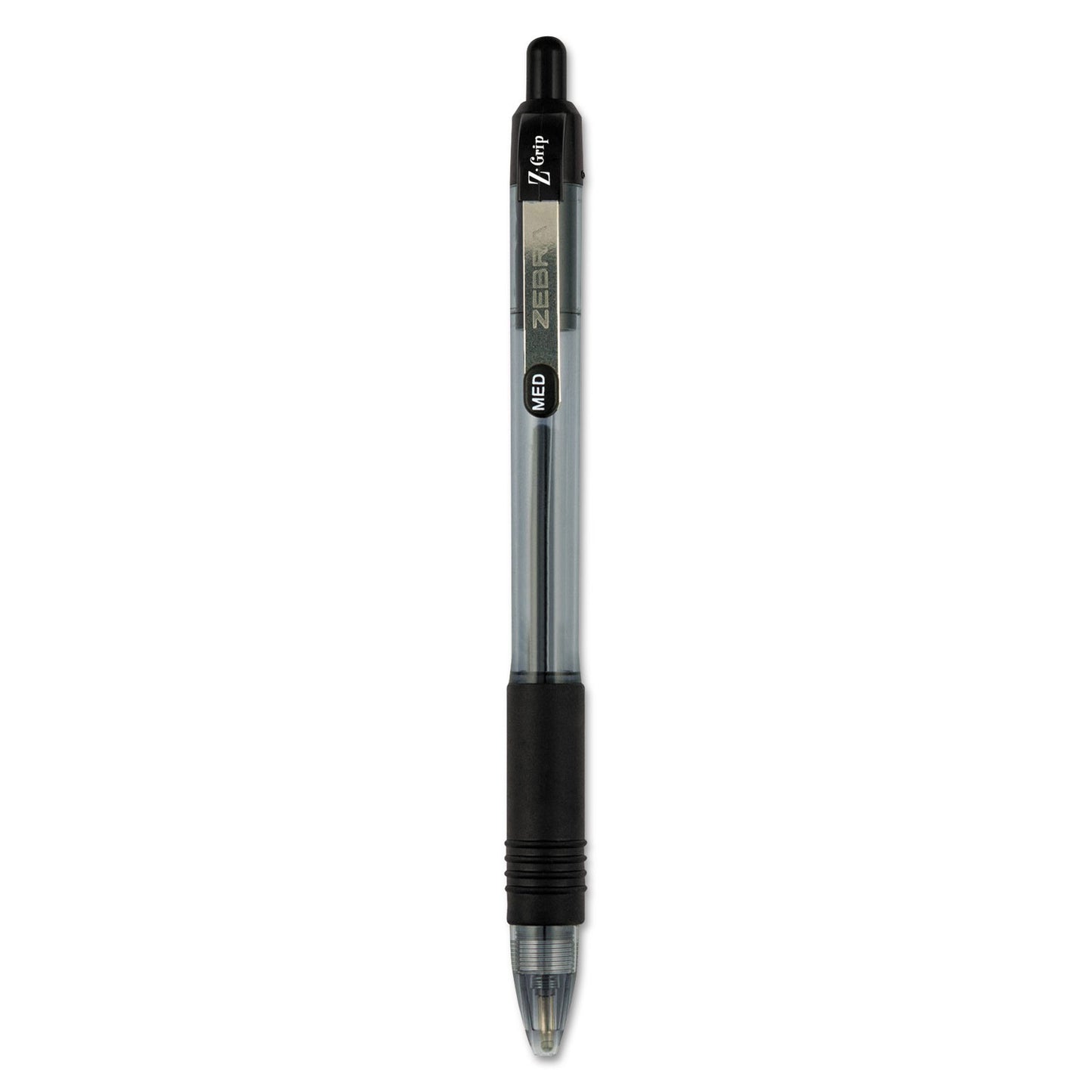 Zebra Z-Grip Ballpoint Pen, Retractable, Medium 1 mm, Black Ink, Clear/Black Barrel, 24/Pack (12221)