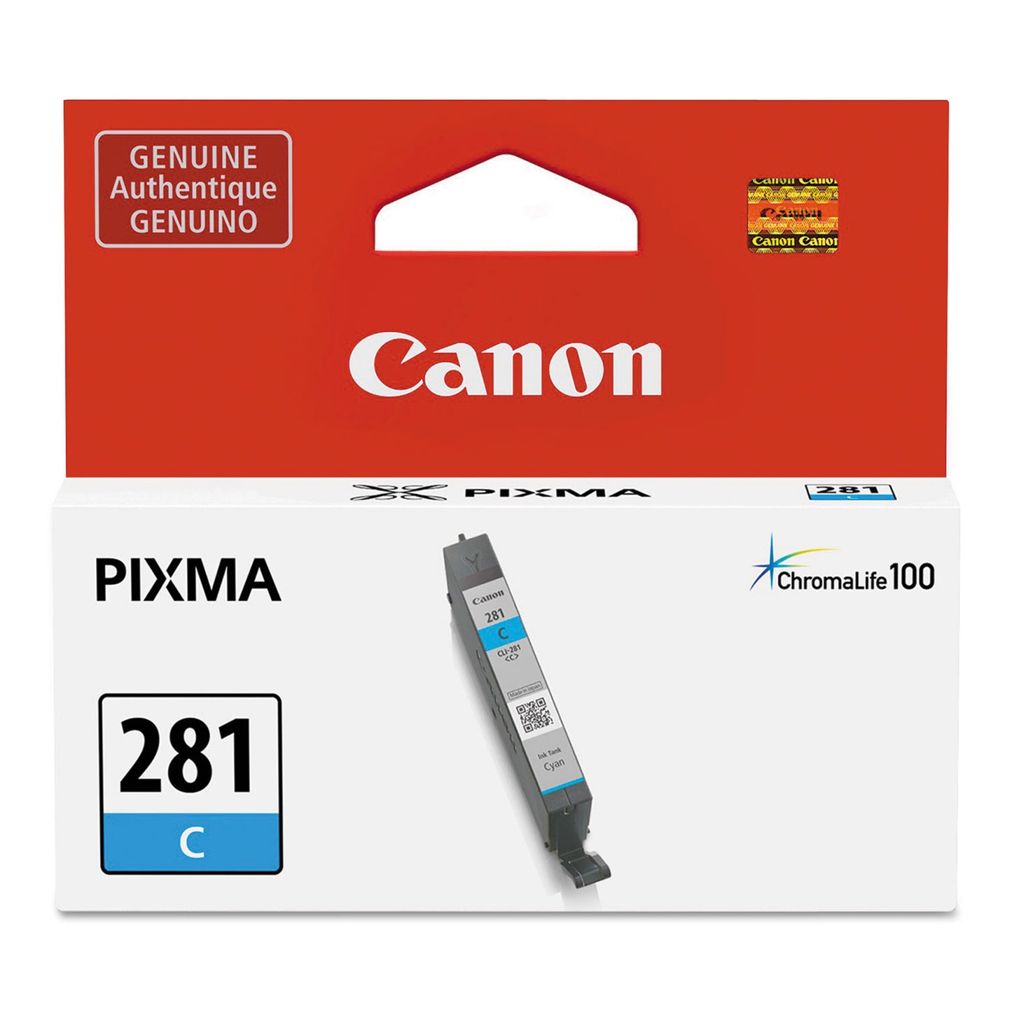 Canon 2088C001 (CLI-281) ChromaLife100+ Ink, 259 Page-Yield, Cyan