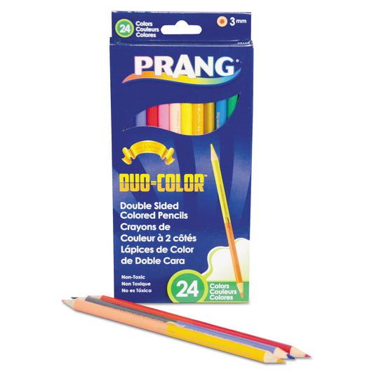 Prang Duo-Color Colored Pencil Sets, 3 mm, 2B, Assorted Lead and Barrel Colors, Dozen (22112)