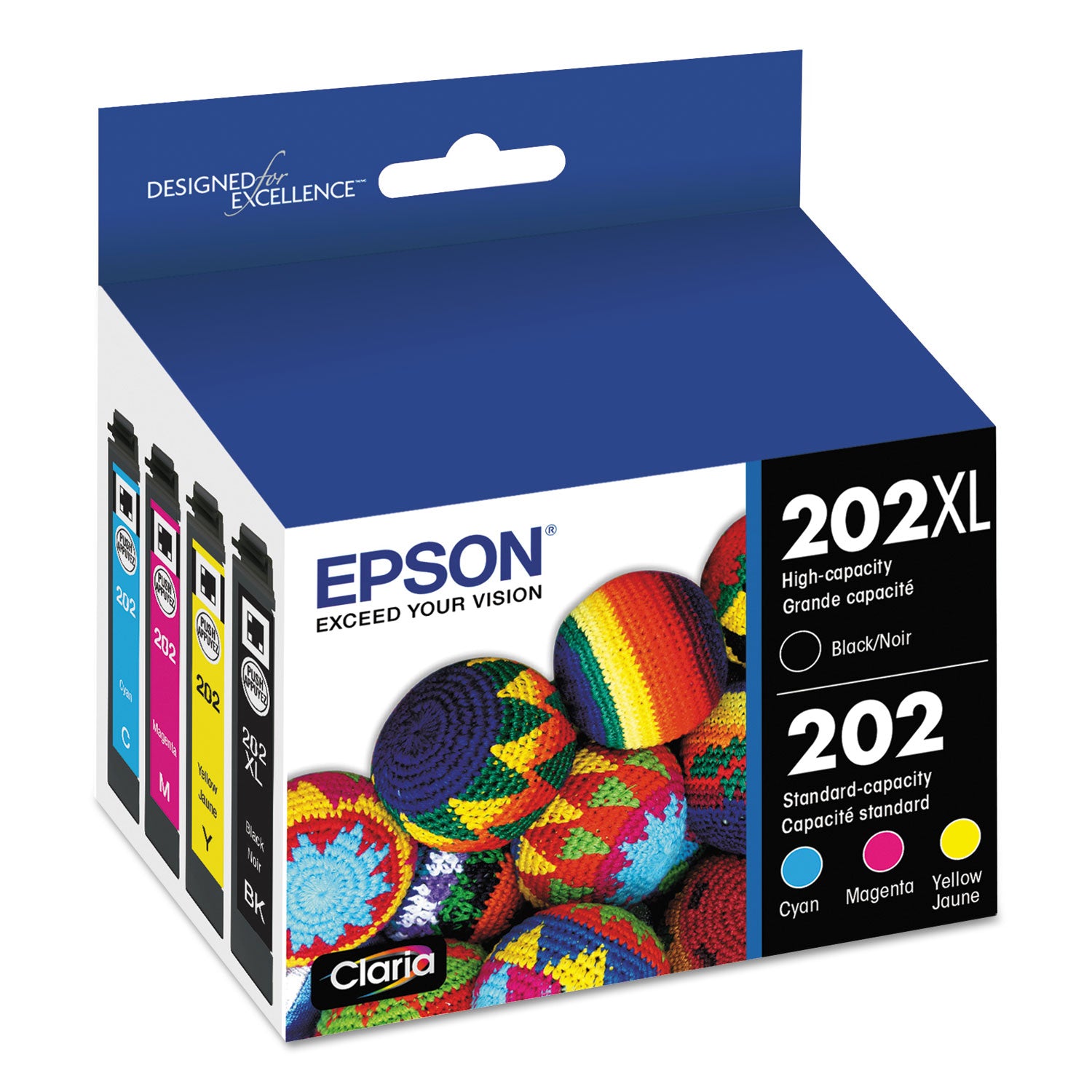 Epson T202XL-BCS (202XL) Claria High-Yield Ink, 550/165 Page-Yield, Cyan/Magenta/Yellow