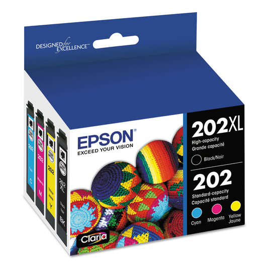 Epson T202XL-BCS (202XL) Claria High-Yield Ink, 550/165 Page-Yield, Cyan/Magenta/Yellow