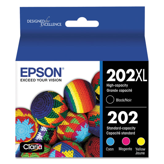 Epson T202XL-BCS (202XL) Claria High-Yield Ink, 550/165 Page-Yield, Cyan/Magenta/Yellow