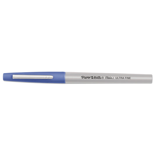 Paper Mate Flair Felt Tip Porous Point Pen, Stick, Extra-Fine 0.4 mm, Assorted Ink Colors, Gray Barrel, 16/Pack (2027233)