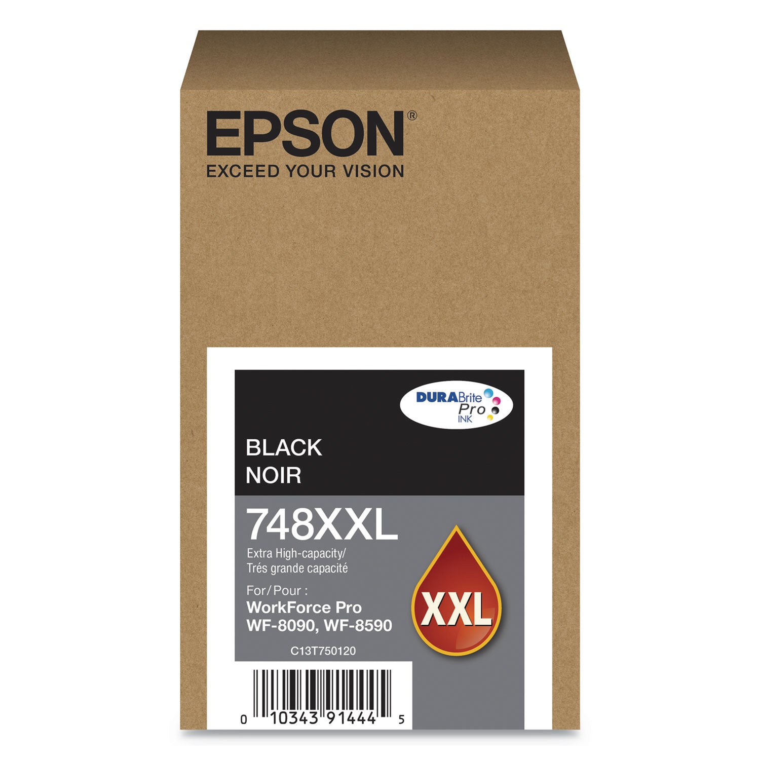 Epson T748XXL120 (748XXL) DURABrite Pro Extra High-Yield Ink, 10000 Page-Yield, Black
