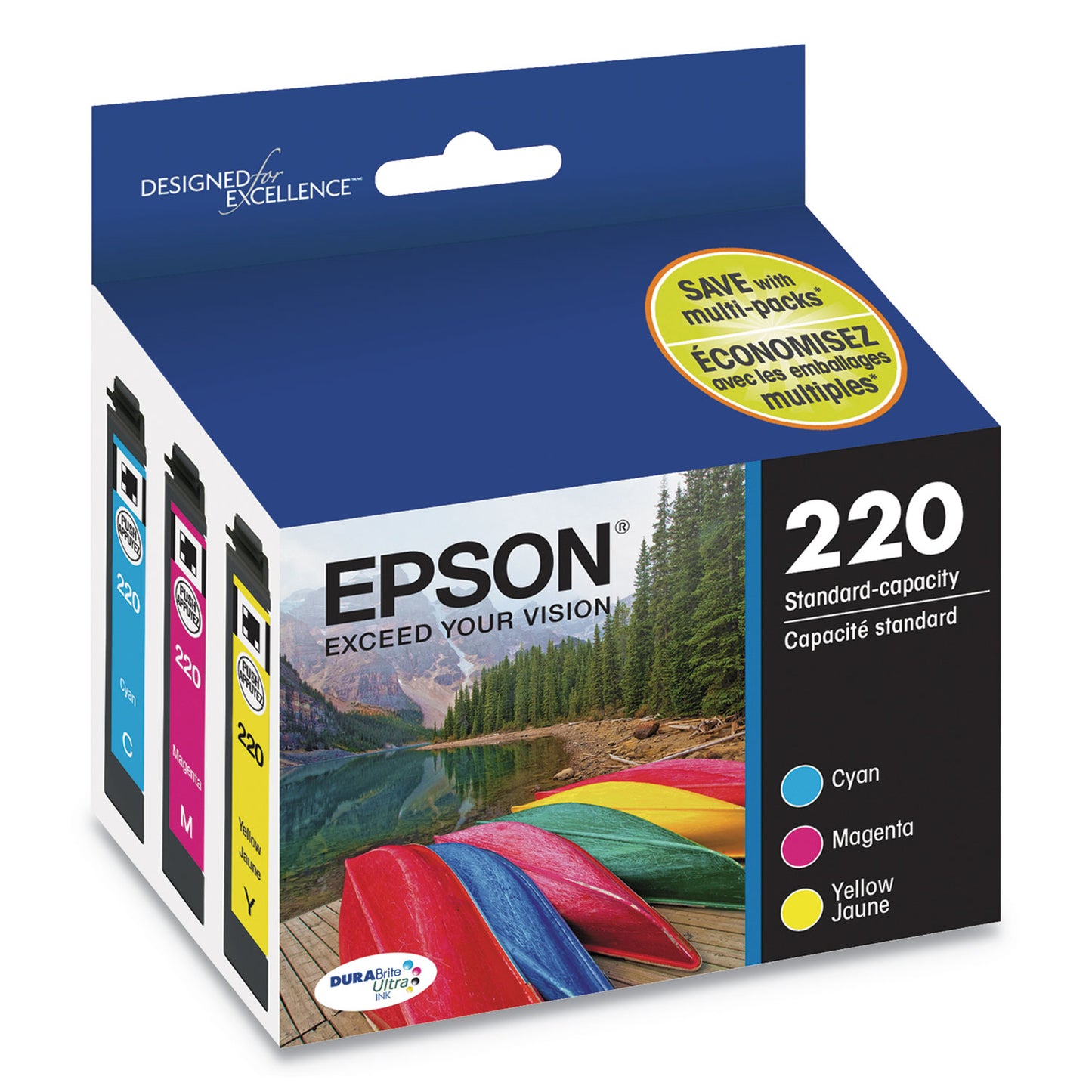 Epson T220520-S (220) DURABrite Ultra Ink, 165 Page-Yield, Cyan/Magenta/Yellow