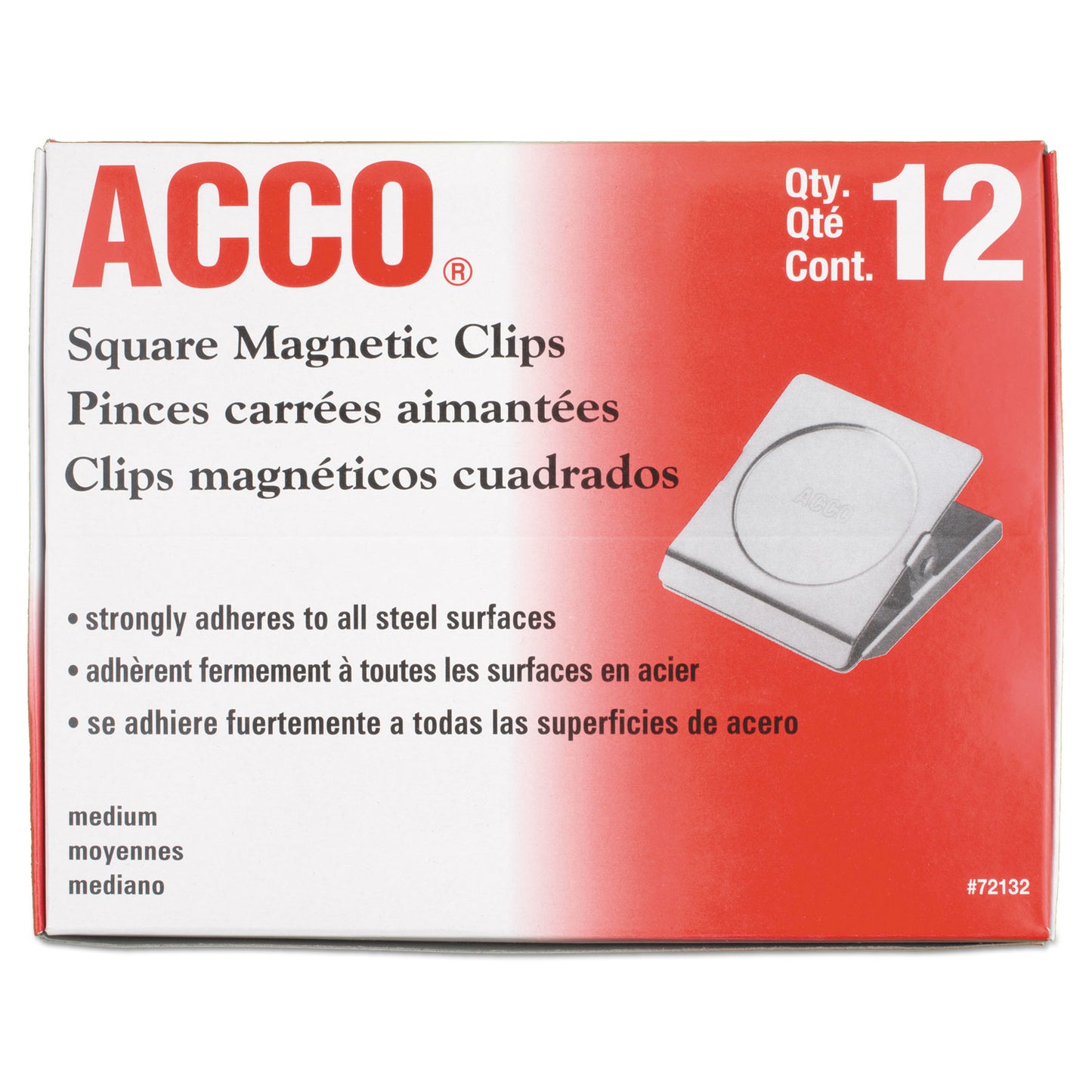 Acco Magnetic Clip, 1" Jaw Capacity, Silver, 12/Pack (72132)