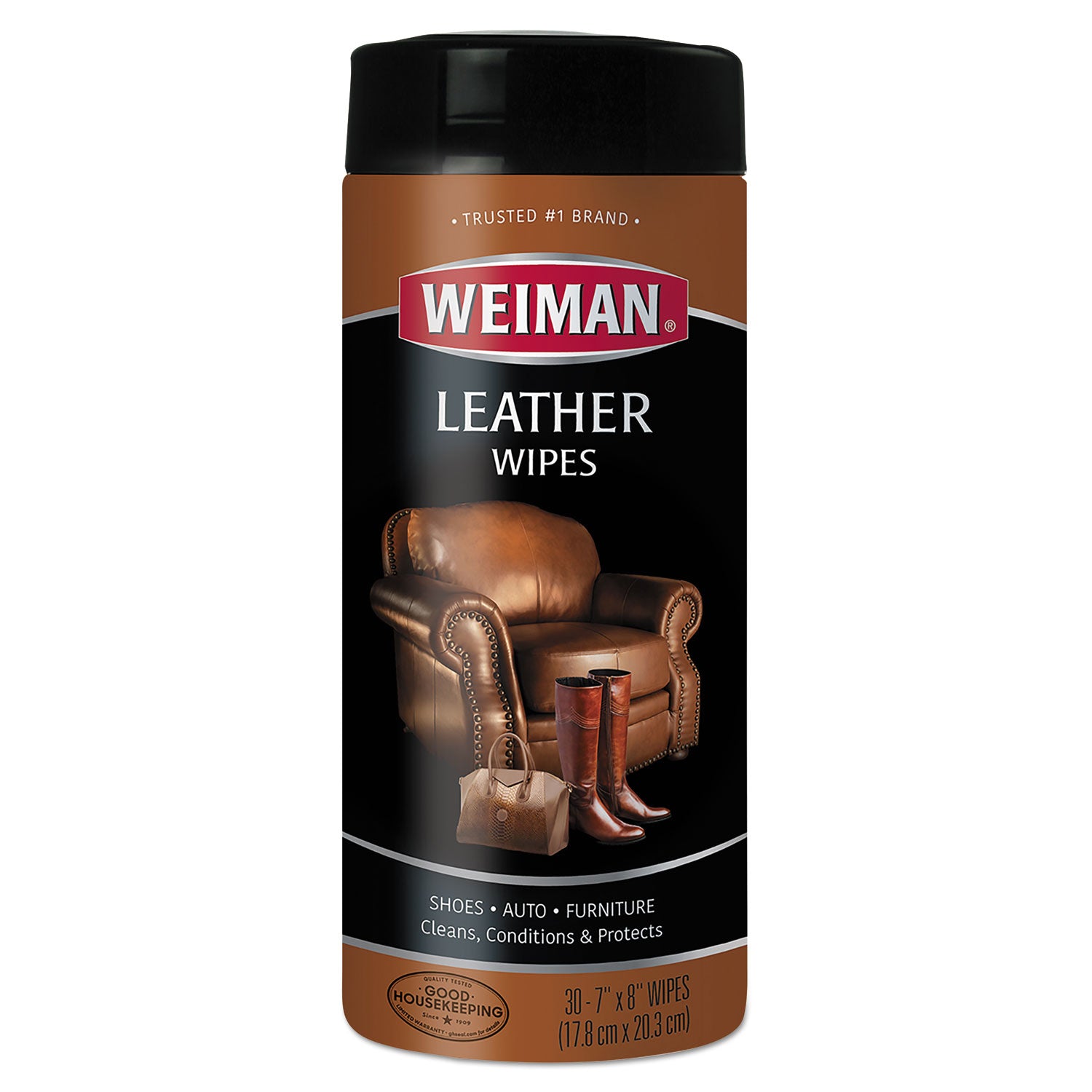 WEIMAN Leather Wipes, 1-Ply, 7 x 8, White, 30/Canister, 4 Canisters/Carton (91CT)