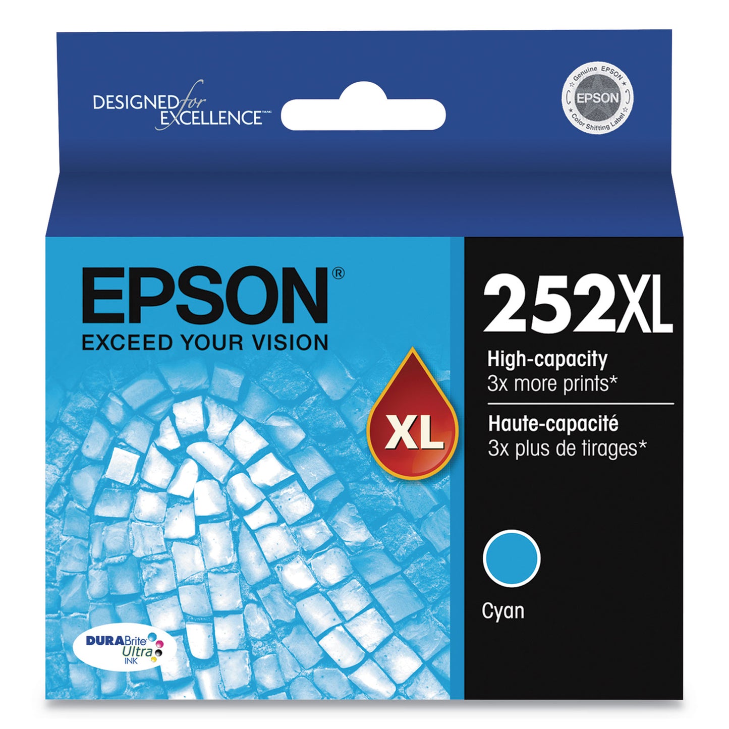 Epson T252XL220-S (252XL) DURABrite Ultra High-Yield Ink, 1,100 Page-Yield, Cyan