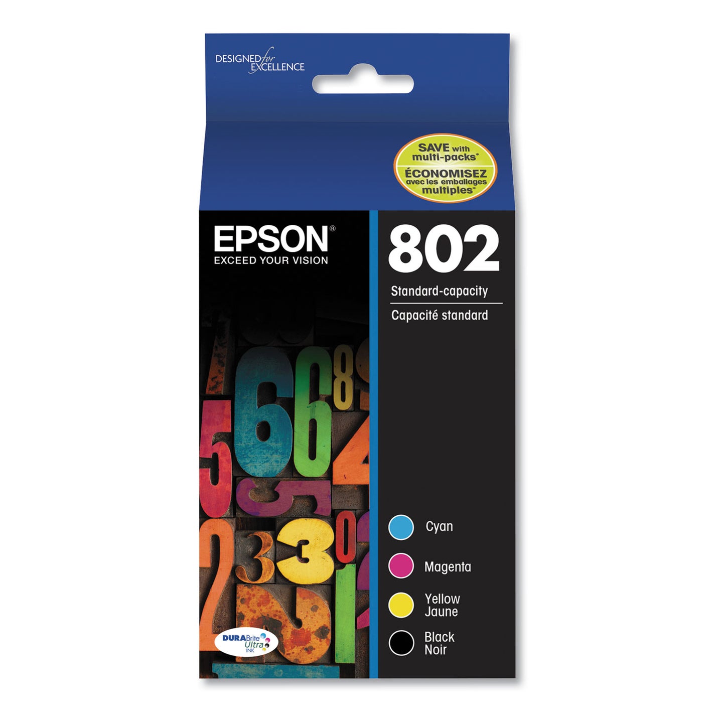 Epson T802120-BCS (802) DURABrite Ultra Ink, 650/900 Page-Yield, Black/Cyan/Magenta/Yellow