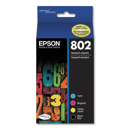 Epson T802120-BCS (802) DURABrite Ultra Ink, 650/900 Page-Yield, Black/Cyan/Magenta/Yellow