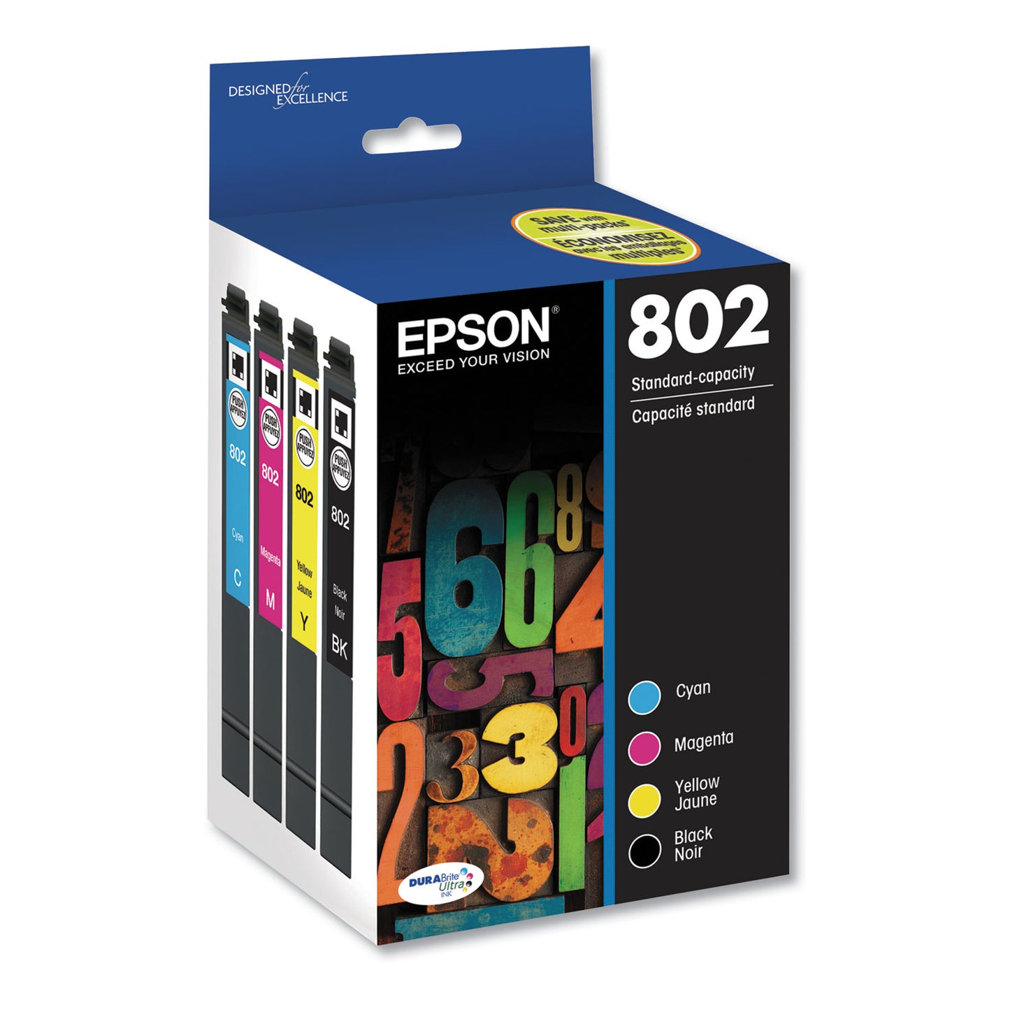Epson T802120-BCS (802) DURABrite Ultra Ink, 650/900 Page-Yield, Black/Cyan/Magenta/Yellow