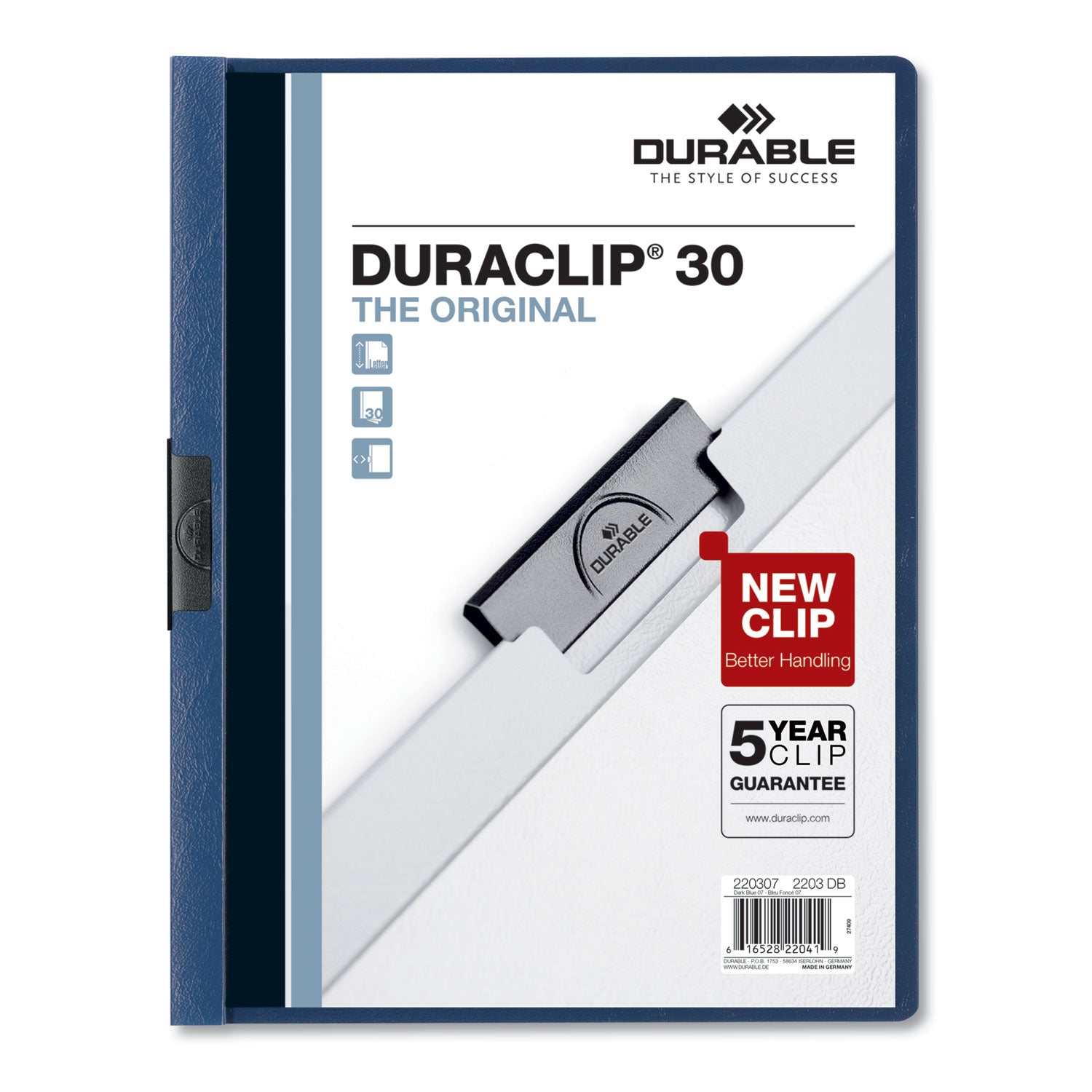 Durable DuraClip Report Cover, Clip Fastener, Clear/Dark Blue, 25/Box (220307)