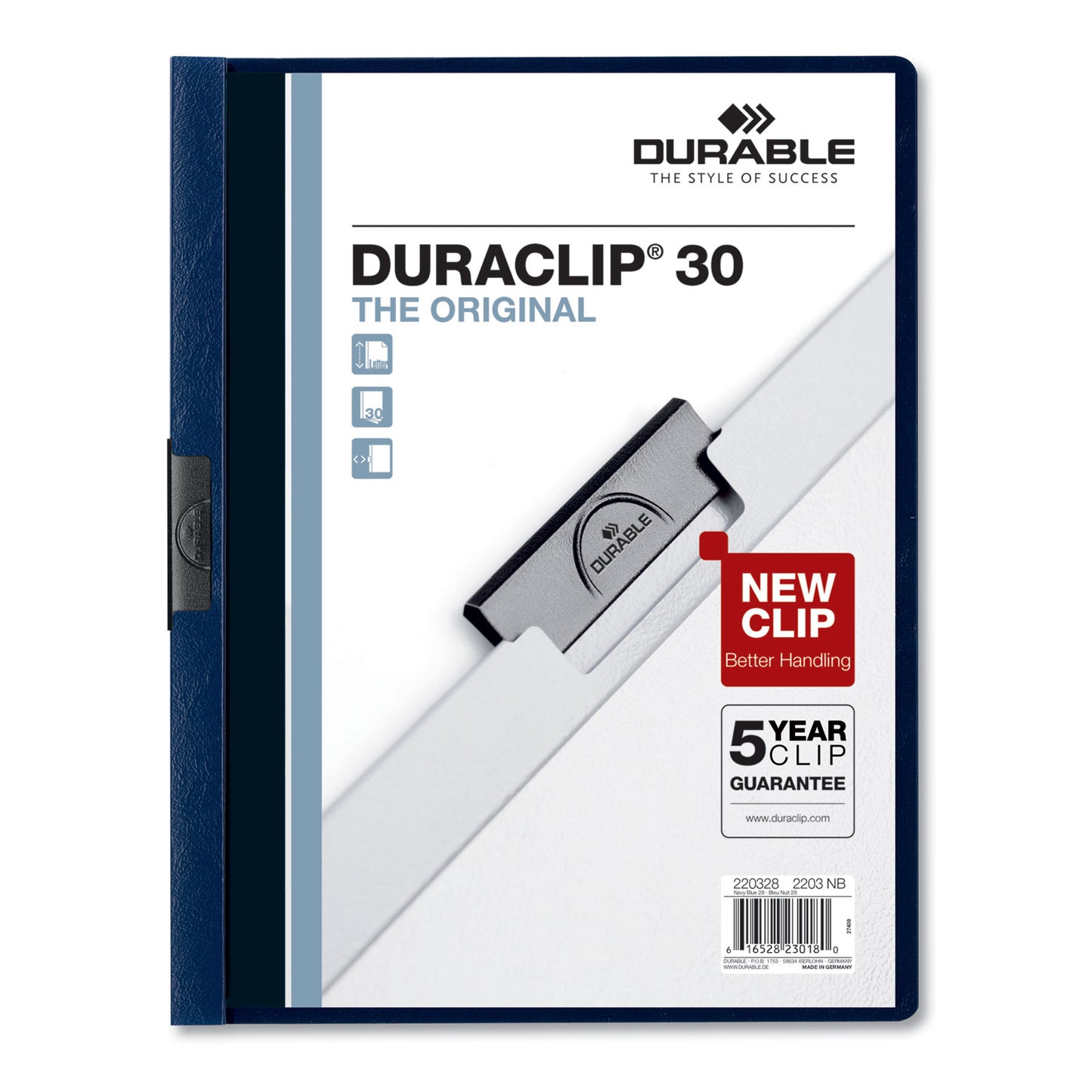 Durable DuraClip Report Cover, Clip Fastener, 8.5 x 11, Clear/Navy, 25/Box (220328)