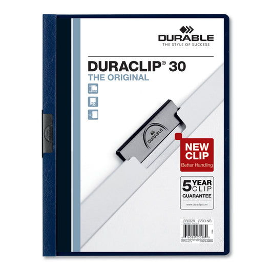 Durable DuraClip Report Cover, Clip Fastener, 8.5 x 11, Clear/Navy, 25/Box (220328)