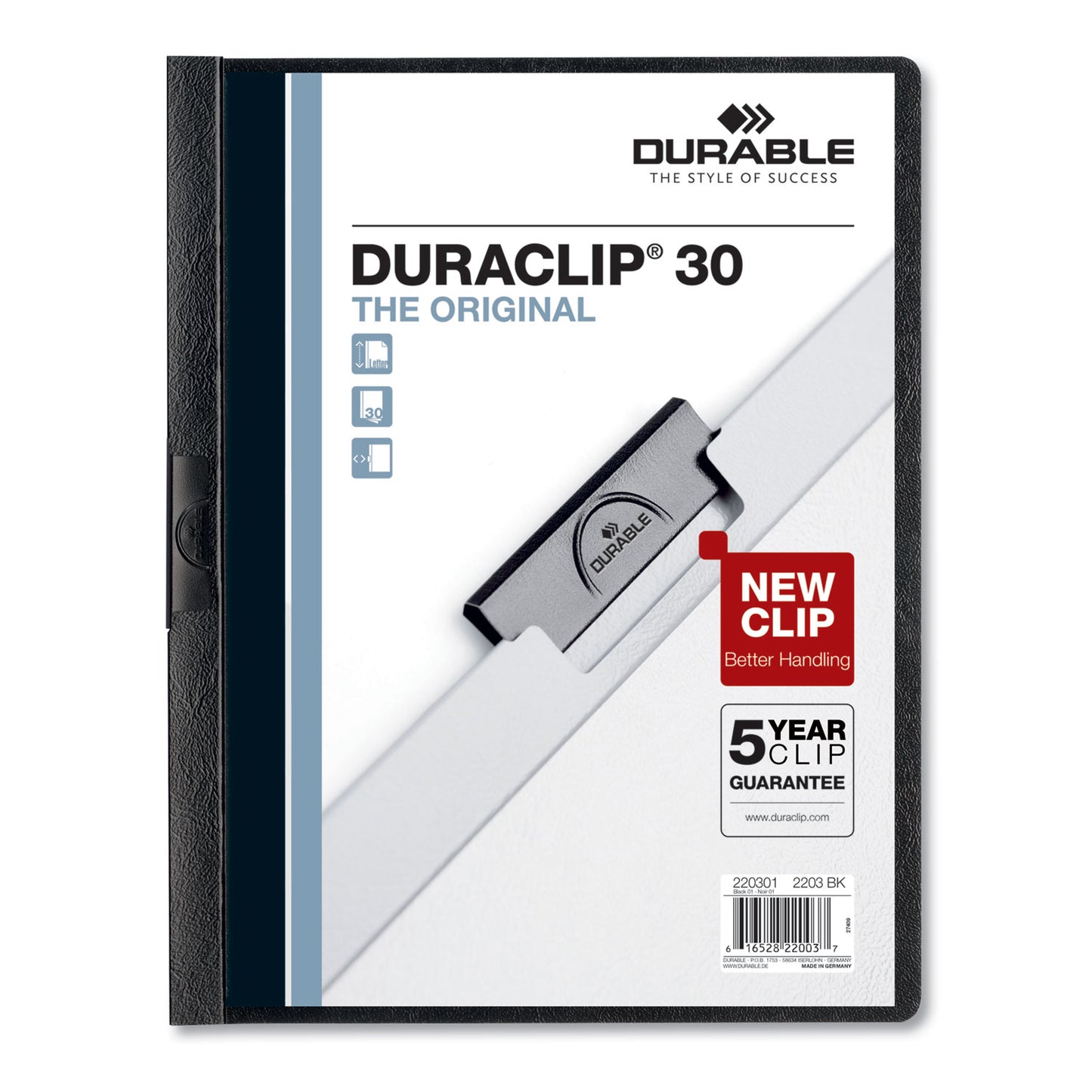 Durable DuraClip Report Cover, Clip Fastener, 8.5 x 11, Clear/Black, 25/Box (220301)