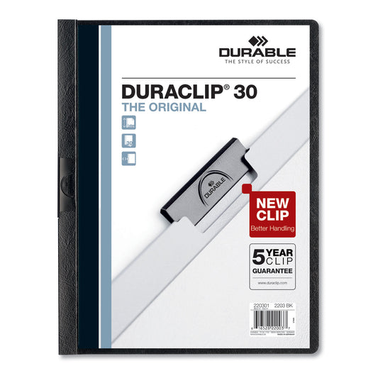 Durable DuraClip Report Cover, Clip Fastener, 8.5 x 11, Clear/Black, 25/Box (220301)