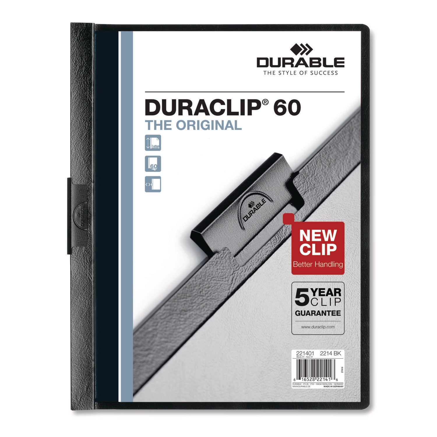 Durable DuraClip Report Cover, Clip Fastener, 8.5 x 11, Clear/Black, 25/Box (221401)