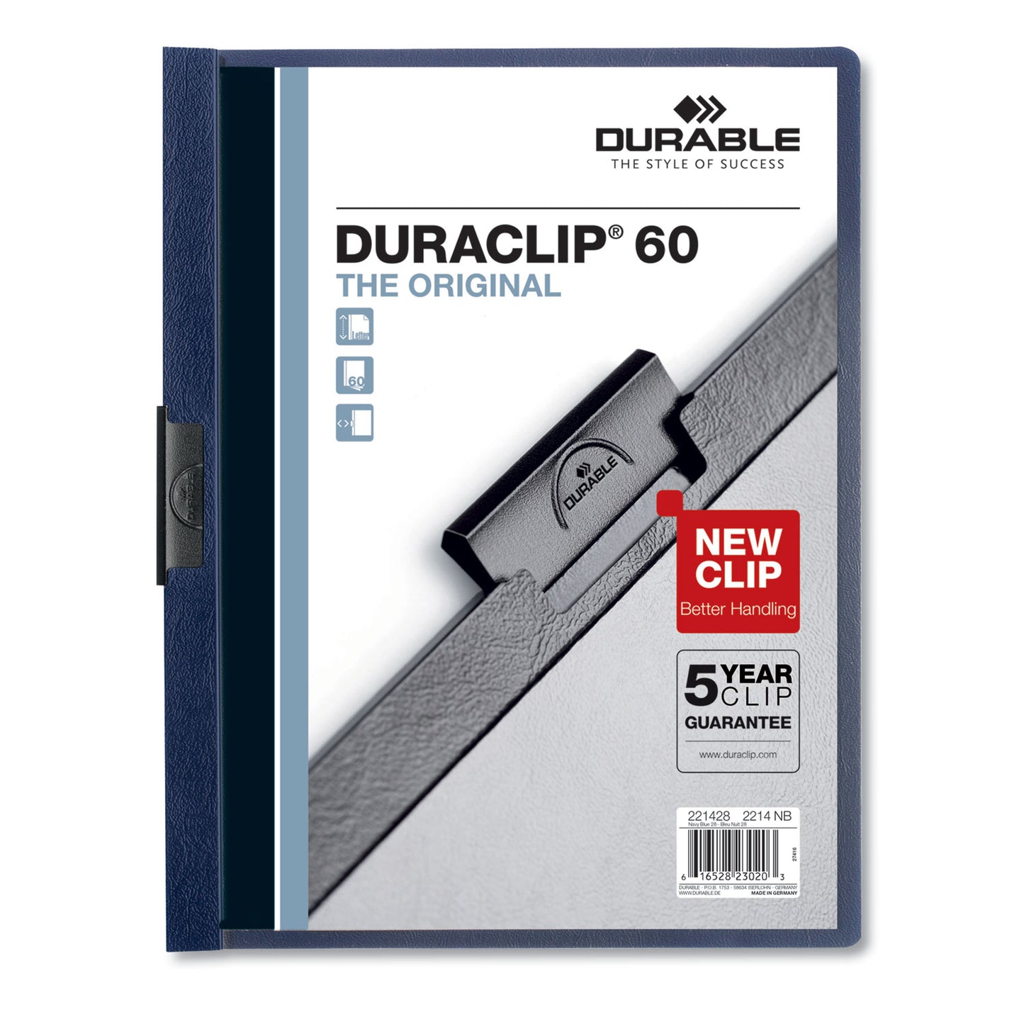 Durable DuraClip Report Cover with Clip Fastener, 8.5 x 11, Clear/Navy, 25/Box (221428)