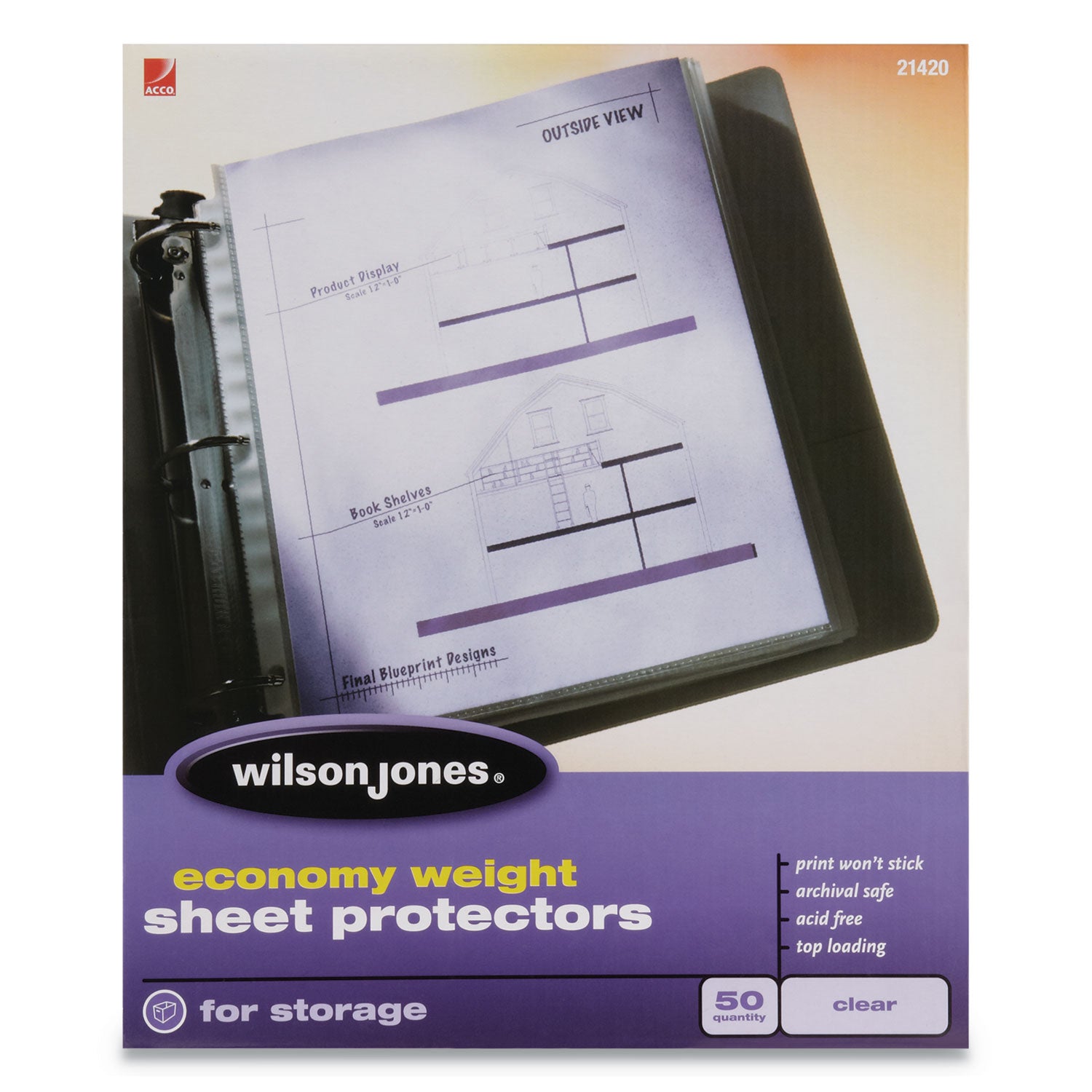 Wilson Jones Economy Weight Top-Loading Sheet Protectors, Letter, 50/Box (21420)