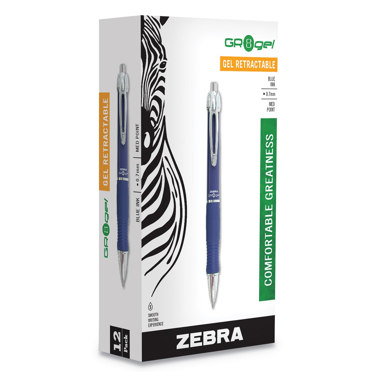 Zebra Sarasa Dry X10 Gel Pen, Retractable, Medium 0.7 mm, Blue Ink, Blue/Silver Barrel, 12/Pack (42620)