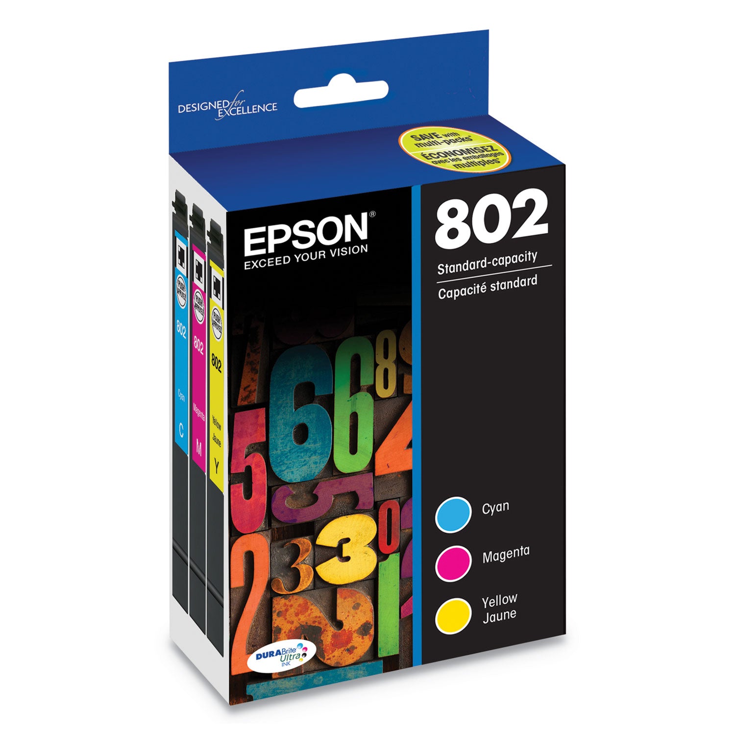 Epson T802520-S (802) DURABrite Ultra Ink, 650 Page-Yield, Cyan/Magenta/Yellow