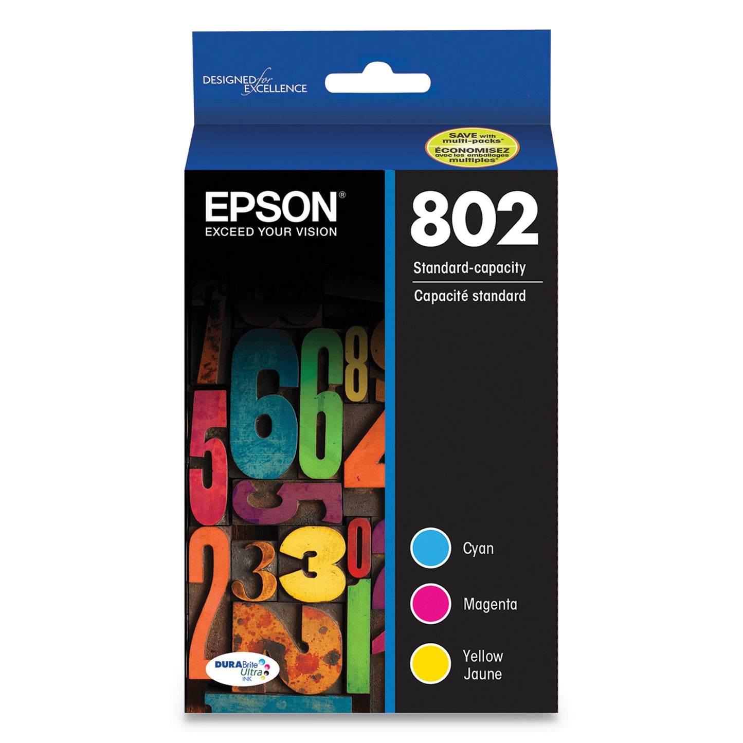Epson T802520-S (802) DURABrite Ultra Ink, 650 Page-Yield, Cyan/Magenta/Yellow