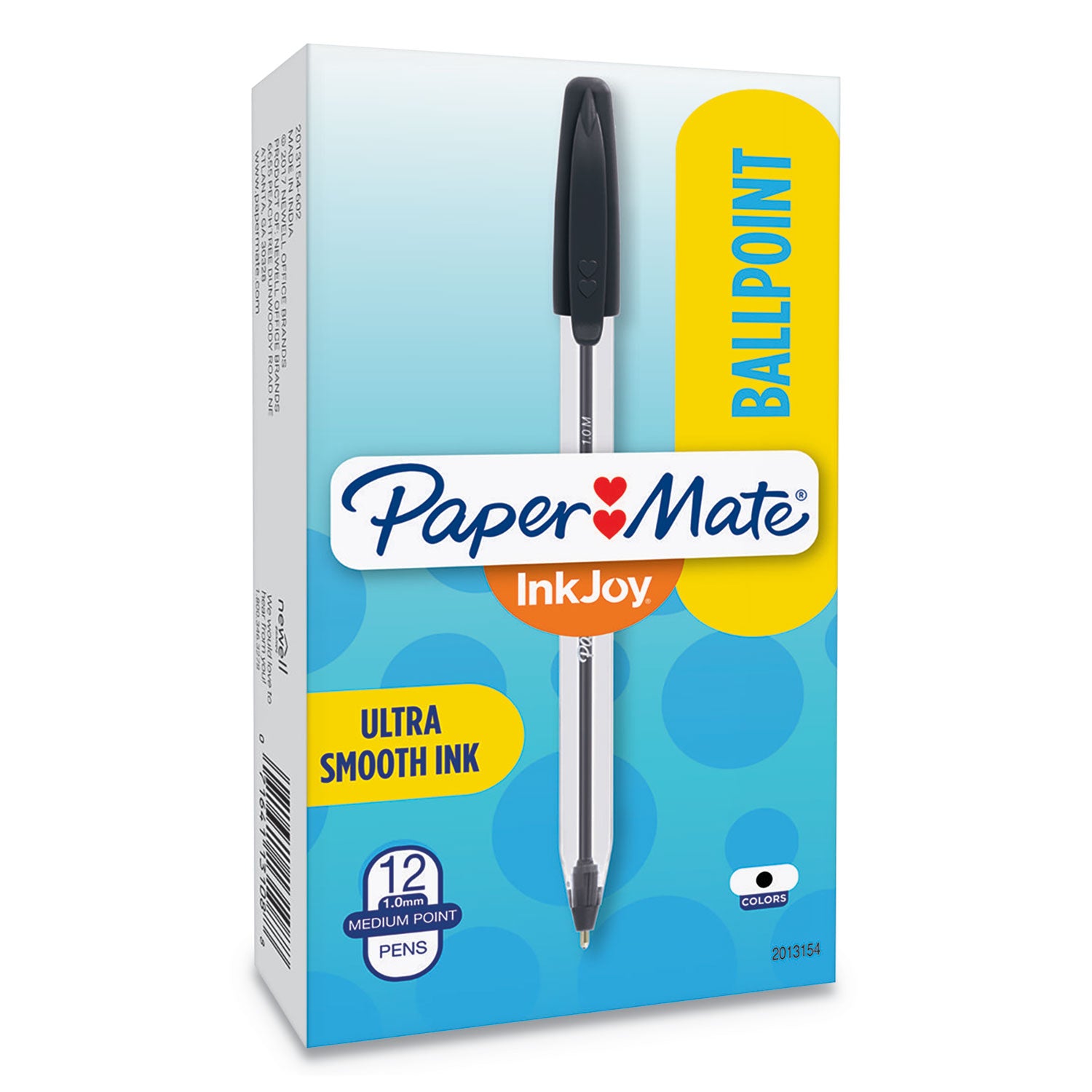 Paper Mate InkJoy 50ST Ballpoint Pen, Stick, Medium 1 mm, Black Ink, Clear Barrel, Dozen (2013154)