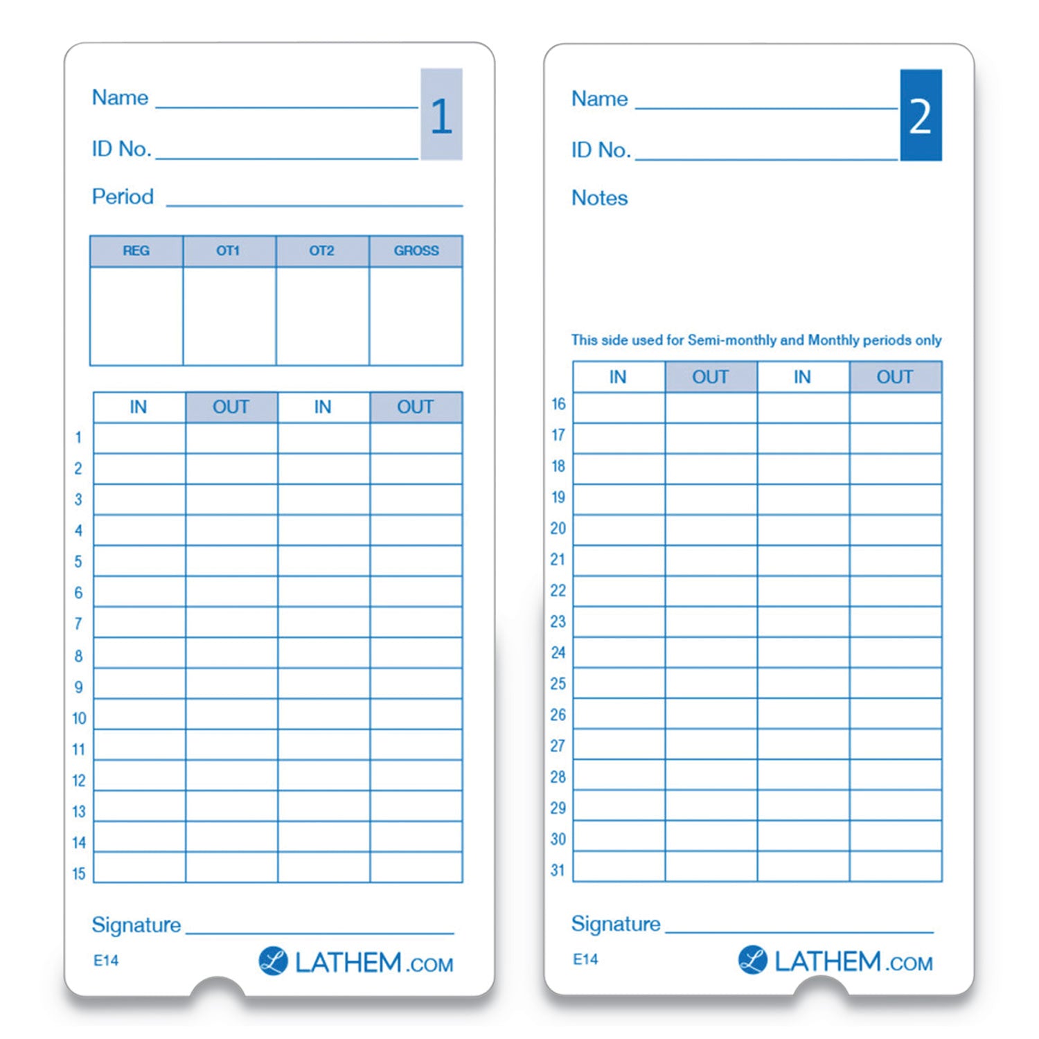 Time Clock Cards for Lathem Time 400E, Two Sides, 3 x 7, 100/Pack (E14100)