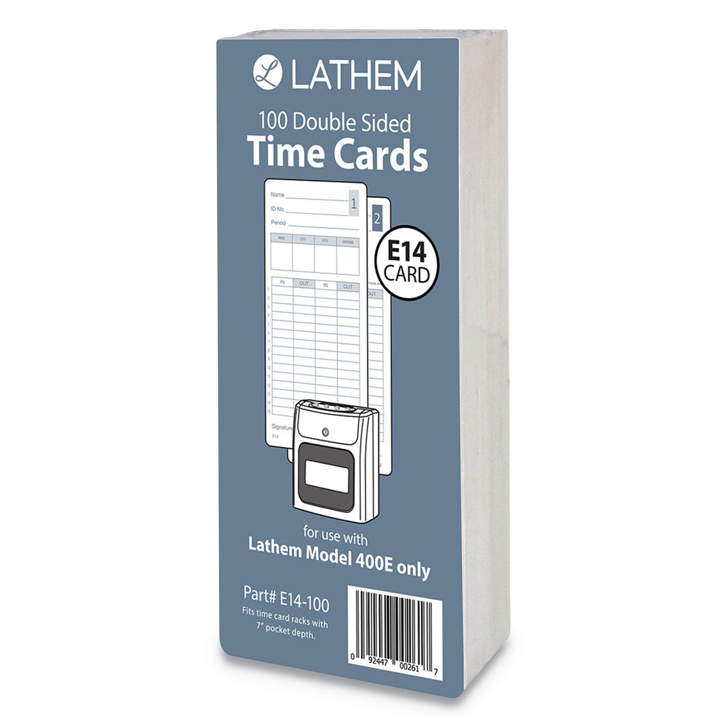 Time Clock Cards for Lathem Time 400E, Two Sides, 3 x 7, 100/Pack (E14100)