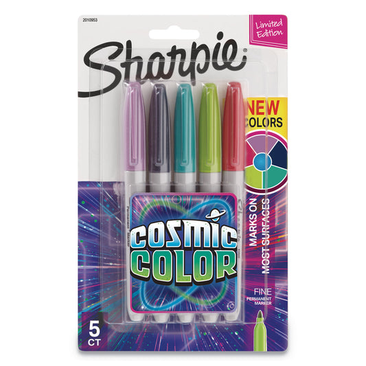 Sharpie Cosmic Color Permanent Markers, Medium Bullet Tip, Assorted Cosmic Colors, 5/Pack (2010953)