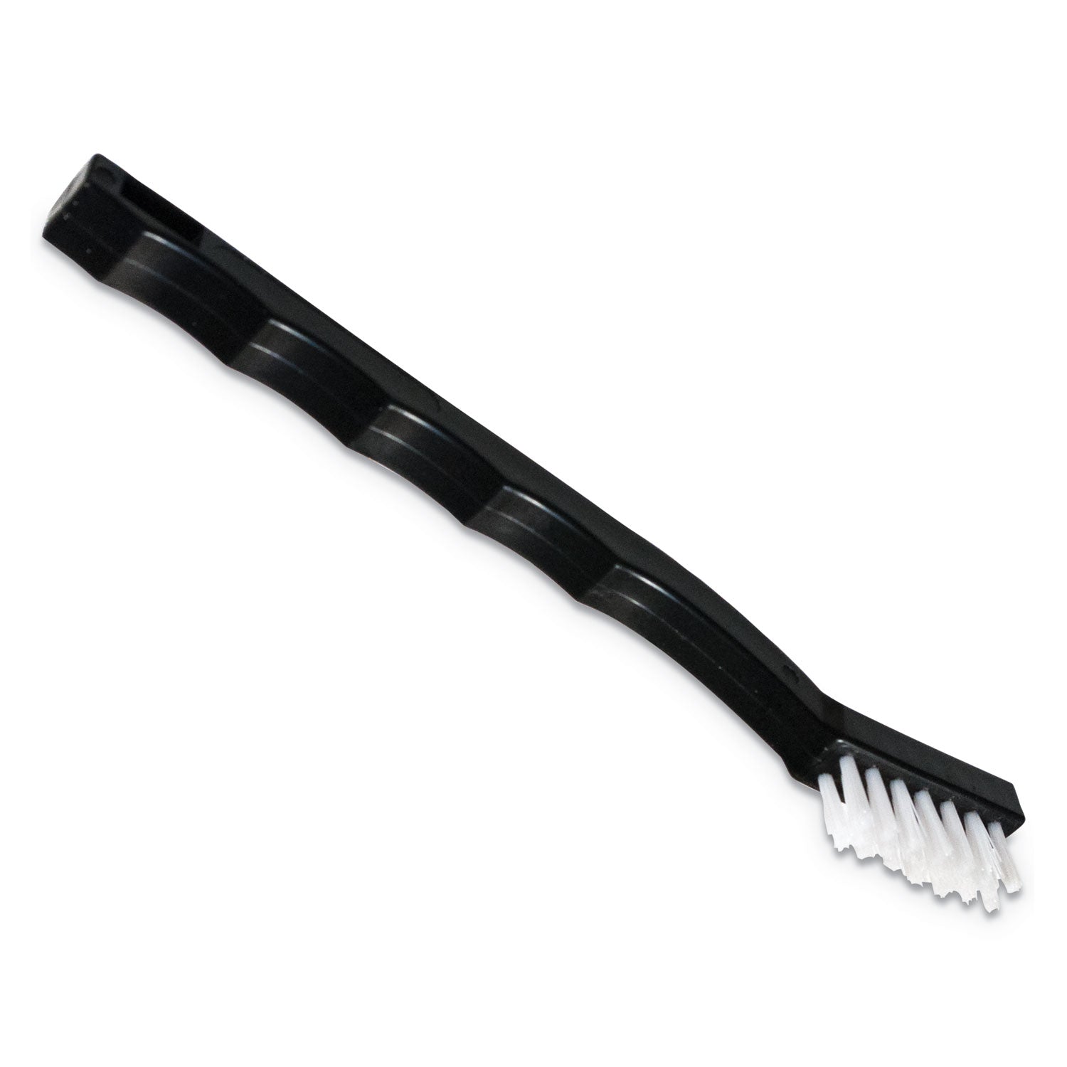 Carlisle Flo-Pac Utility Toothbrush Style Maintenance Brush, White Nylon Bristles, 7.25" Brush, 7" Black Polypropylene Handle (4067400DZ)