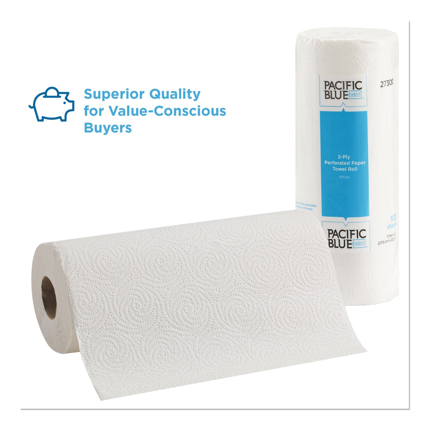 Georgia Pacific Professional Pacific Blue Select Two-Ply Perforated Paper Kitchen Roll Towels, 2-Ply, 11 x 8.88, White, 100/Roll (27300RL)