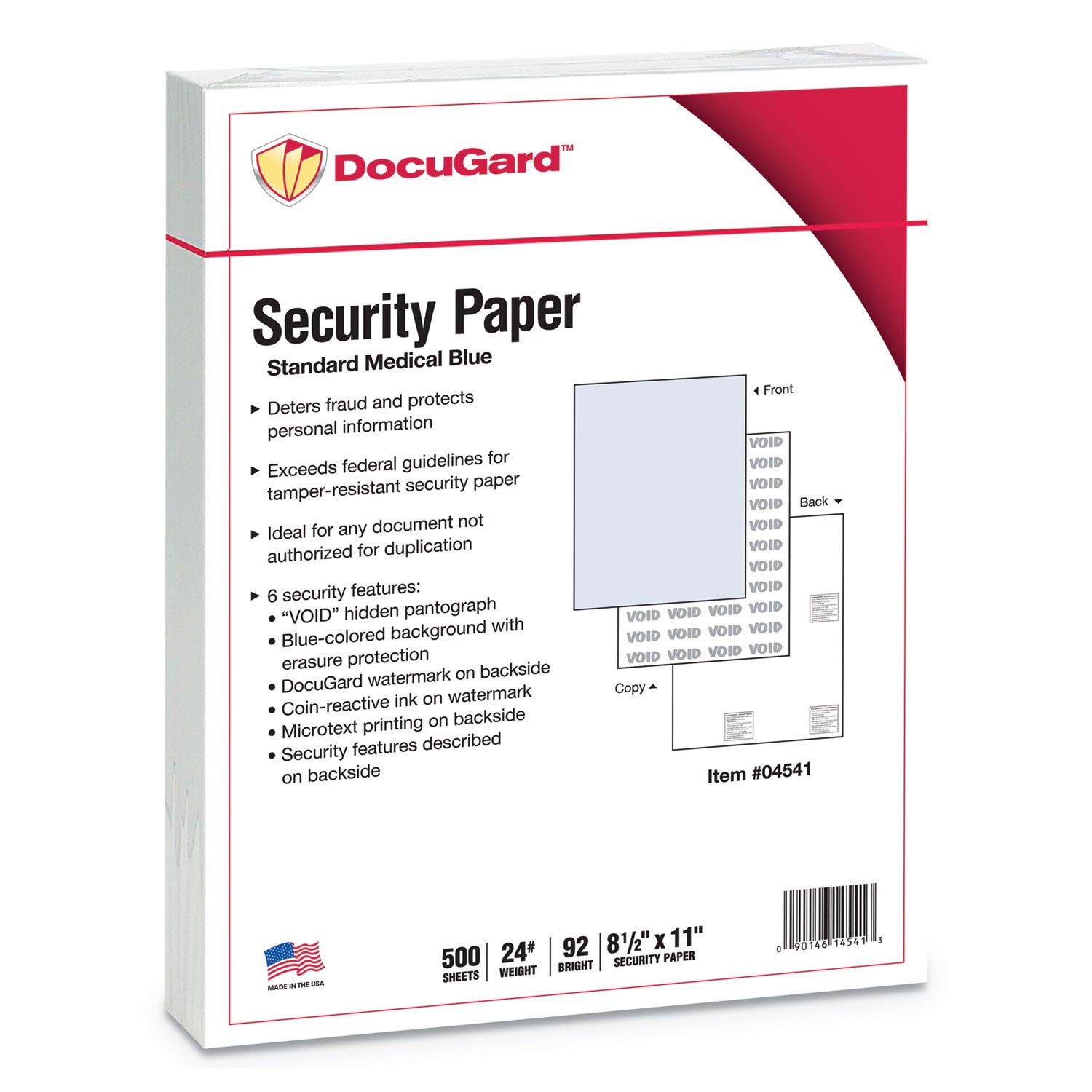 DocuGard Medical Security Papers, 24 lb Bond Weight, 8.5 x 11, Blue, 500/Ream (04541)