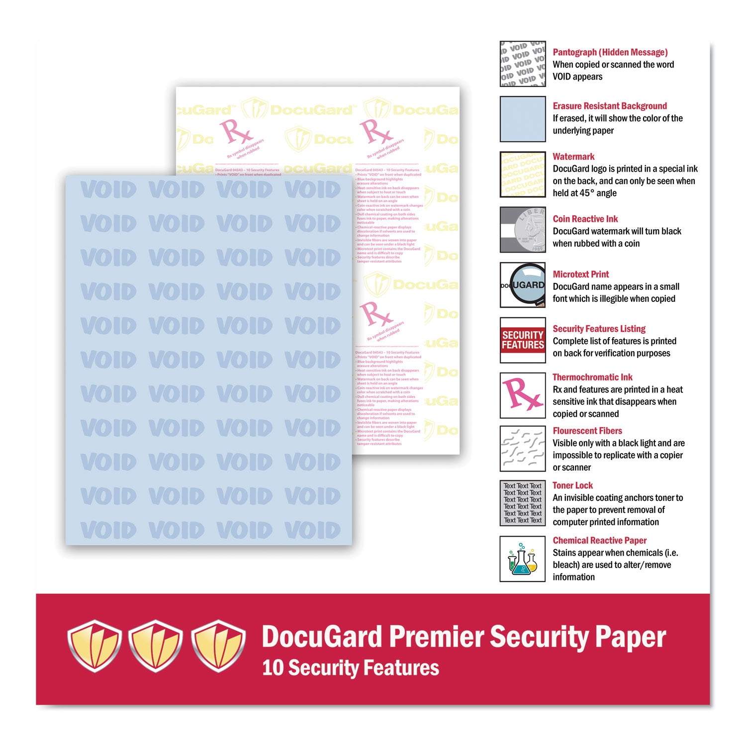 DocuGard Medical Security Papers, 24 lb Bond Weight, 8.5 x 11, Blue, 500/Ream (04543)